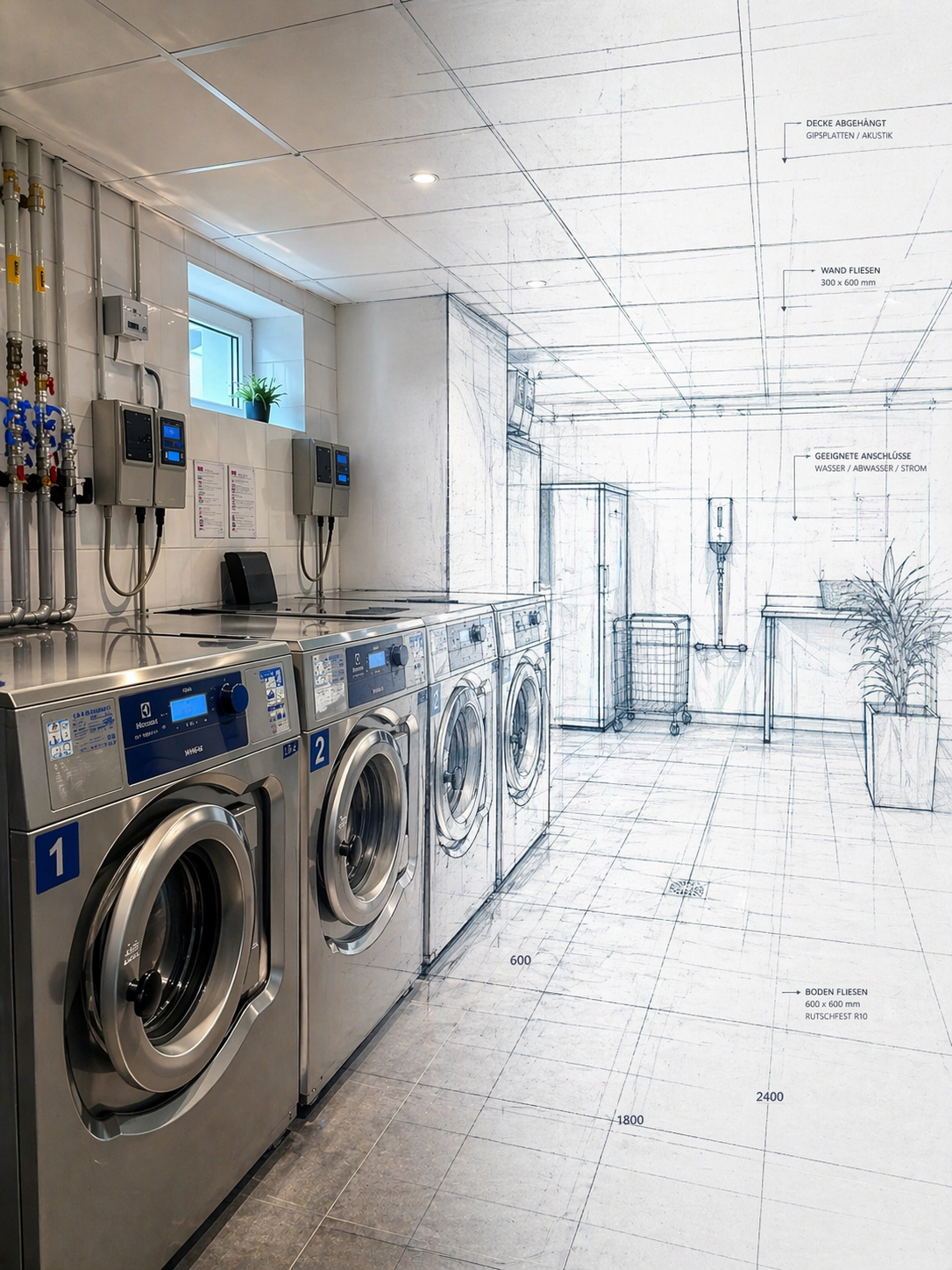 Moderner Waschraum mit professioneller Technik